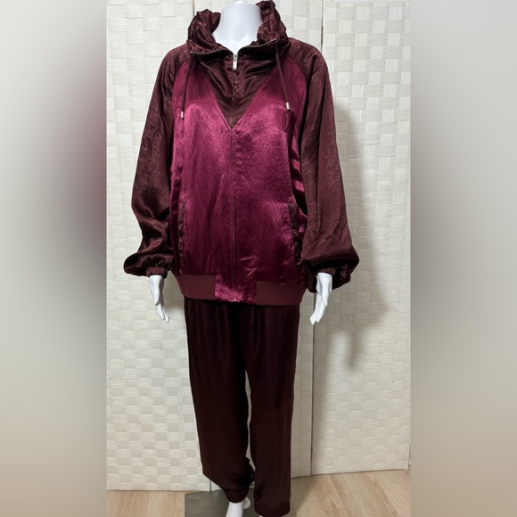 Saint Laurent Tonal Satin Jacket in Burgundy/Maroon - Picture 1 of 16